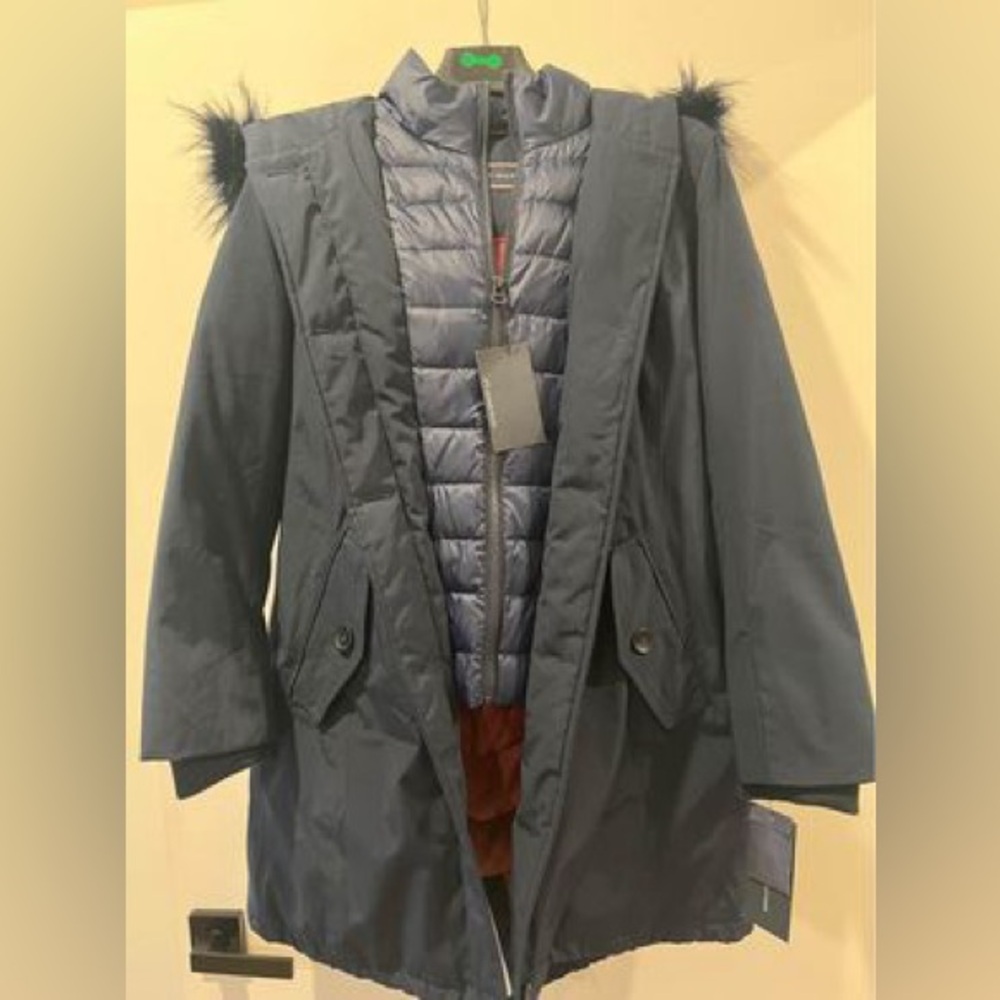 Women's Navy Blue Tommy Hilfiger  Hooded Coat